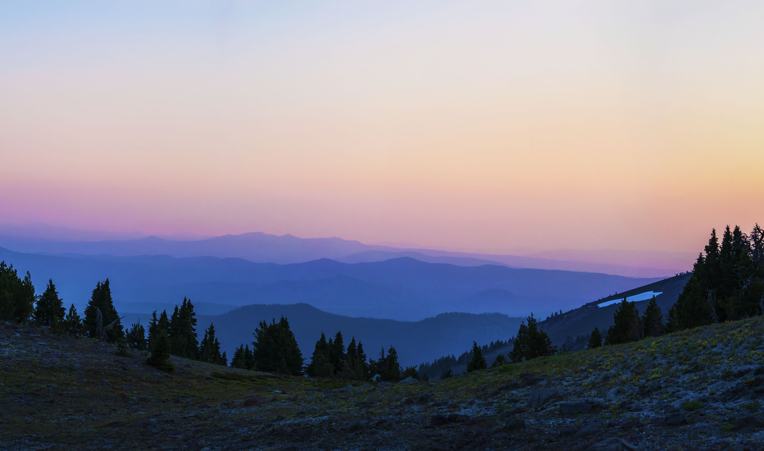 Multipicture stitch from Broken Top of a beautiful sunset over Central Oregon , photo by Andrew Herr
