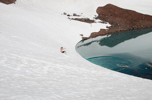 The polar plunge on South Sister Lewis Glacier by Amanda Lawrence