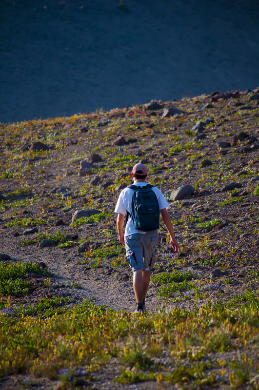 Kyle Baumann hiking Broken Top, photo by Andrew Herr